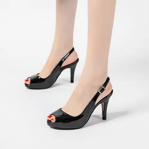 细跟高跟凉鞋女裸色高跟鞋小清新漆皮防水台鱼嘴鞋4143大码工作鞋