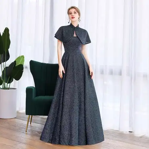 豪华宴会晚礼服女长款新娘高端大气敬酒服亮片钉珠名媛年会主持人