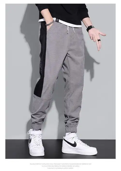 束腿裤男秋季秋天裤子美式灯芯绒休闲松紧腰拼接宽松束脚弹力哈伦版