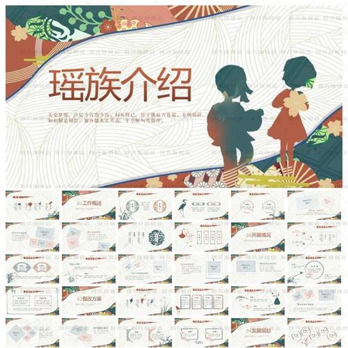 少数民族瑶族介绍动态ppt模板图案花纹民族风少数民族风俗ppt