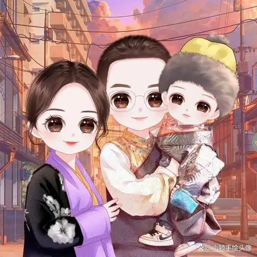 漫画风家庭头像记录幸福瞬间一家三口新年喜庆头像
