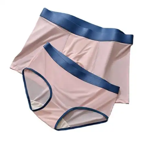 新款情侣内裤冰丝四角裤男速干女三角裤冰爽透气短裤(浅灰(男) m)