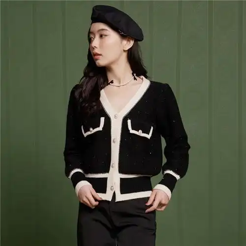 cachecache开衫针织外套女新款长袖时尚百搭洋气毛衣小香风上衣