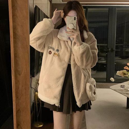 小香风外套毛绒厚秋冬韩版立领毛茸皮草外衣高中学生可爱外套女
