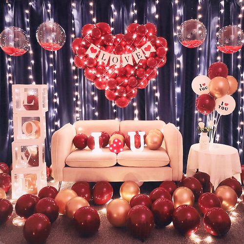 七夕情人节气球装饰房间卧室布置浪漫告白表白场景爱心造型背景墙