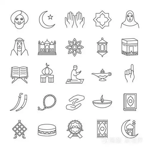 穆斯林的特性. 宗教象征主义. 孤立矢量轮廓图