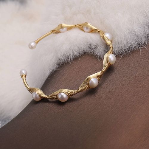 珍珠手镯女开口可调节手工编者轻奢手环手链气质百搭手饰ins手串