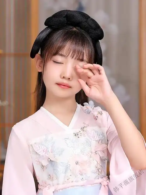 汉服假发女童发箍一体式古风发包发型发髻头发造型儿童古装假发2022