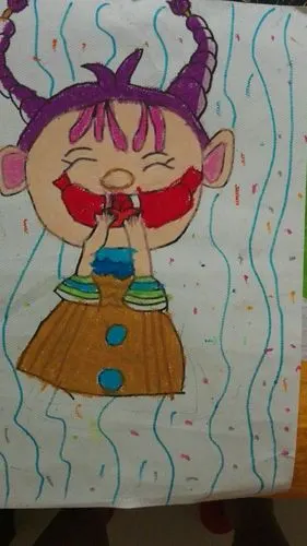 九小一年级(2)班高诚鹤假期学习了画画,自己画出的作品挺单纯可爱,挺