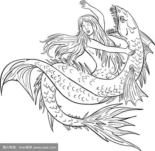 美人鱼与画黑的海蛇搏斗