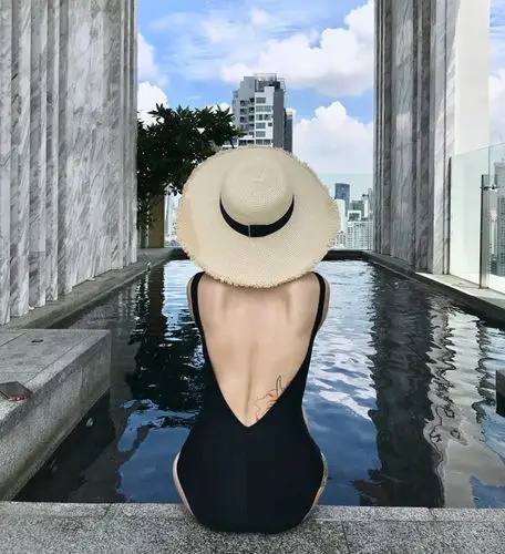 游泳衣女20新款韩国ins露背性感小胸聚拢遮肚显瘦保守连体泳装 黑色