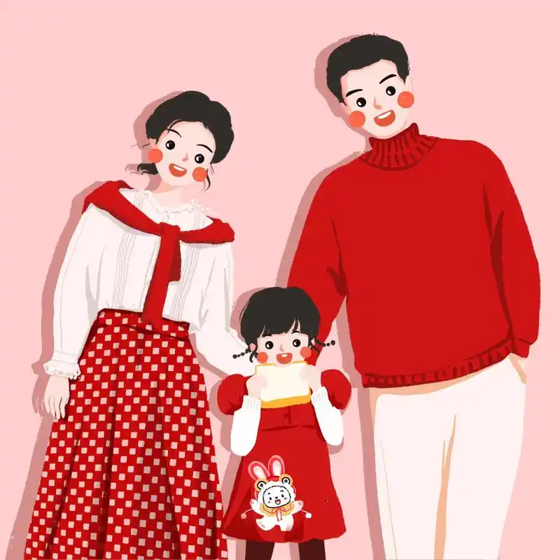 插画头像 | 可爱的一家三口新年头像 温暖有爱的新年记录 背景多种配