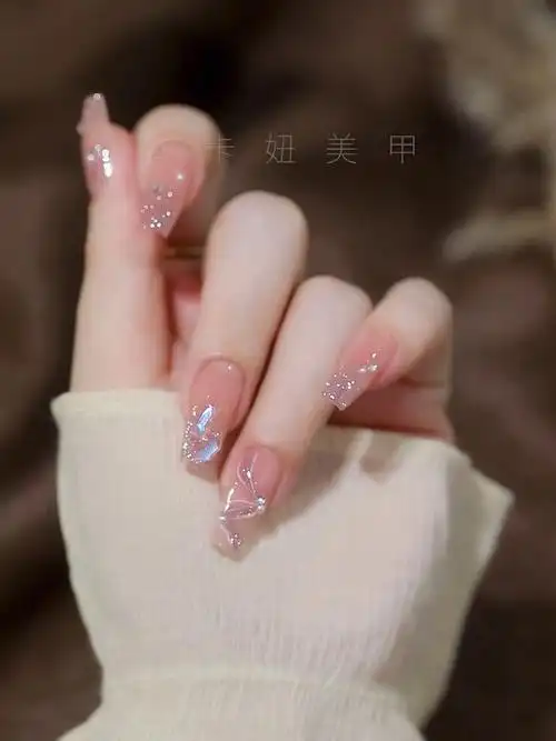 夏日温柔高甜飘带温精灵0269钻渐变美甲