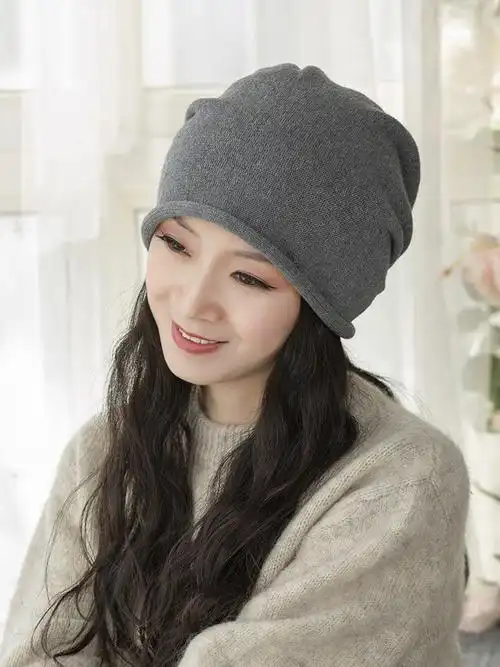 帽子女春夏百搭时尚潮大头围针织春秋洋气时髦女士包头宽松堆堆帽