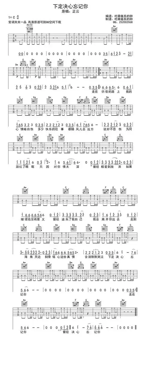下定决心忘记你吉他谱 第1页