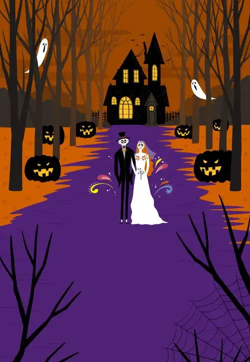 万圣节怪兽蝙蝠鬼屋插图插画恐怖夜晚灯笼鬼节psd素材