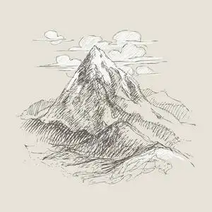 铅笔素描山峰.详细的插图在复古风格.矢量设计照片