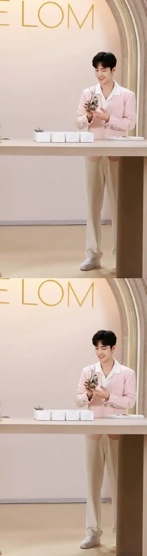 肖战花神降临##肖战粉色深v西装