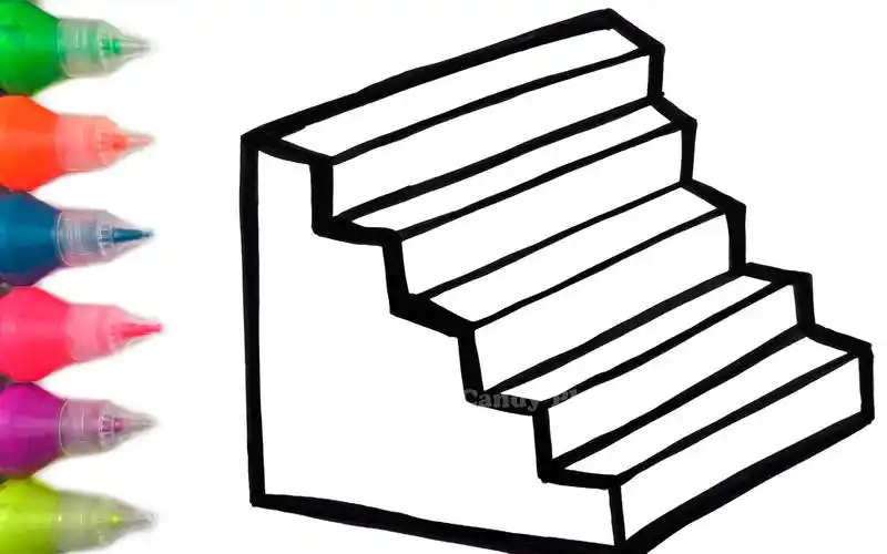 如何画楼梯 |用闪光和水彩颜料学习颜色 |儿童绘画和着色