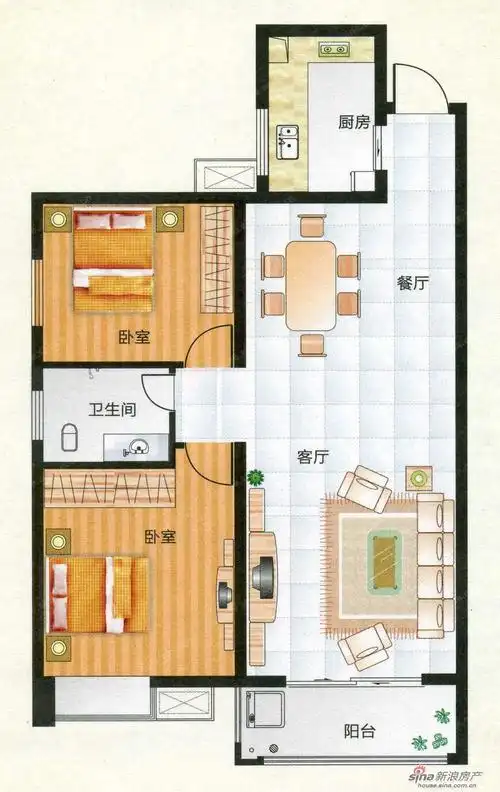 嘉盛华庭 户型图 二房二厅一卫-91平方米-72套(9/14张)