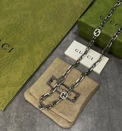 古驰(gucci) silver jewelry互扣式双g银项链古巴链轻奢男女同款锁骨