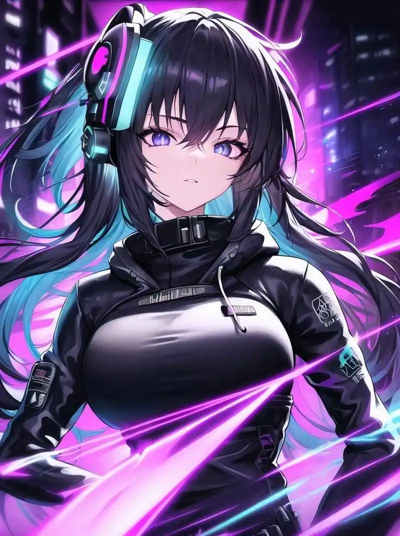 ai绘画# #古风美女图# #动漫女神# 紫色系朋克风美少女.