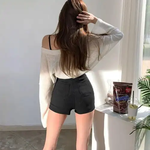 黑色短裤女秋冬辣妹高腰新款外穿小个子紧身弹力性感螺纹打底裤子