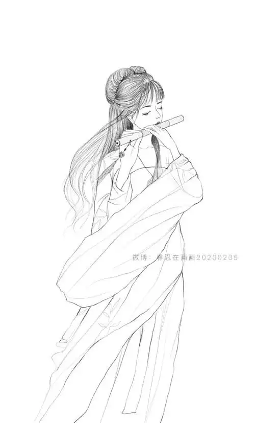 古风人物高清线稿图,绝美的古风手绘线稿