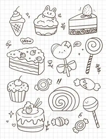 简笔画|零基础简单甜品手帐可爱甜点元素材甜品简笔