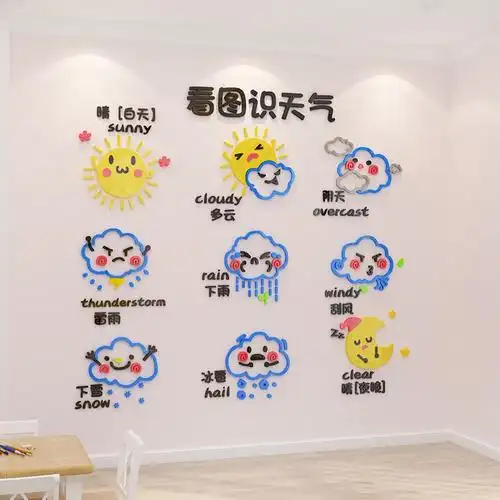 天气预报幼儿园文化墙面装饰早教中心环境布置材料软装墙贴