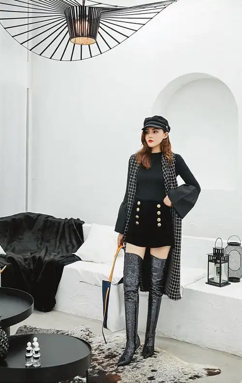 2018欧美性感秋冬保暖女靴 亮片夜店水钻细高跟过膝高筒长靴