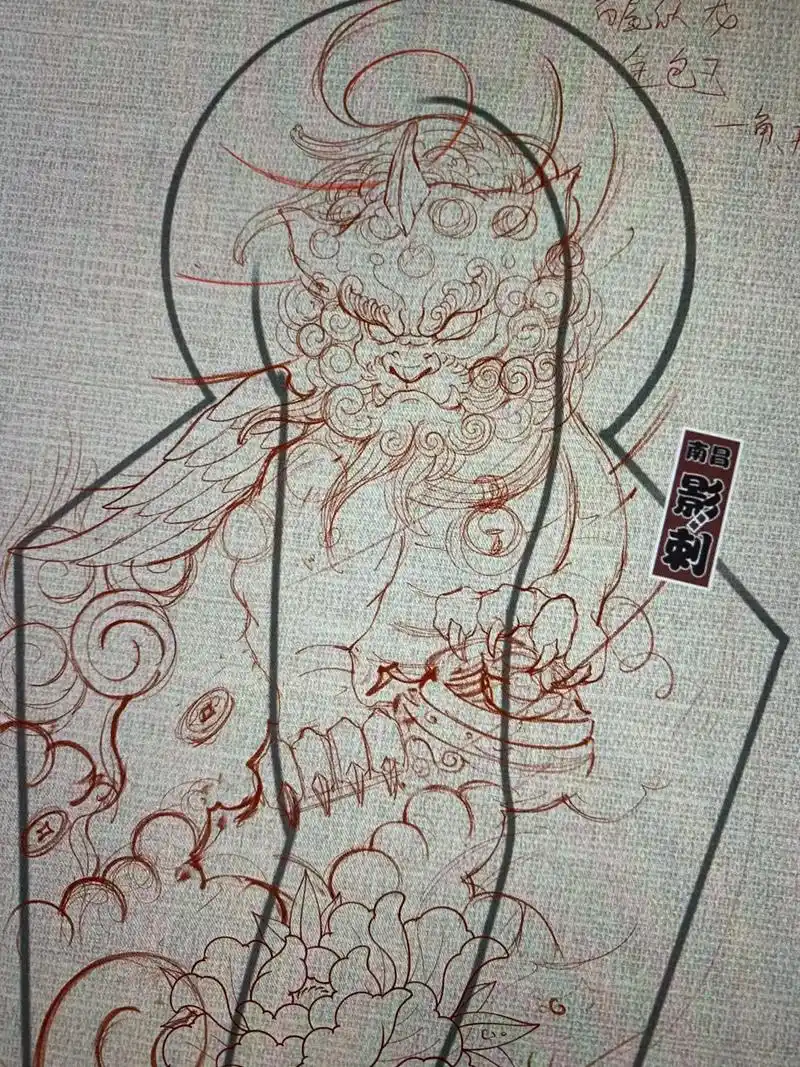 绘画设计61线稿部分61招财进宝貔貅61#日式老传统 #南昌纹身