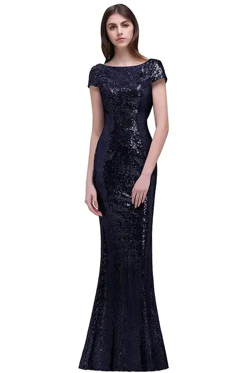 misshow 女士闪亮玫瑰金长款亮片伴娘礼服舞会/晚礼服