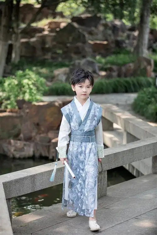 中国风小男孩唐装儿童汉服男童秋季薄款古装少爷国学服公子装套装