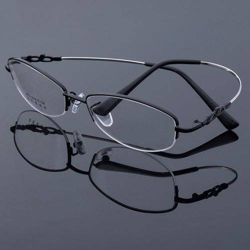 近视老花配y9873新款钛合金眼镜架 女士半框眼镜 商务金属半框眼