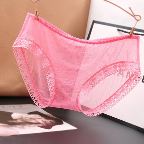 性感女士内裤蕾丝边全透明档网纱低腰日系大码超薄提臀三角裤8611