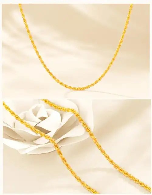 喜金珠宝 黄金麻绳麻花项链女999足金项链实心链子绞丝绳链锁骨链 13.