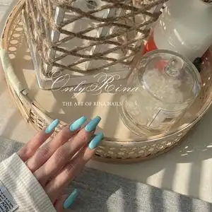 蓝绿色马卡龙欧美风 onlyrina莉奈 / 定制手工美甲成品贴片穿戴甲