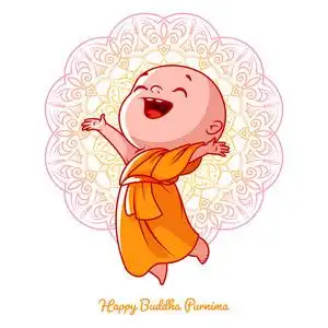 小小佛小小快乐和尚在橙色长袍照片