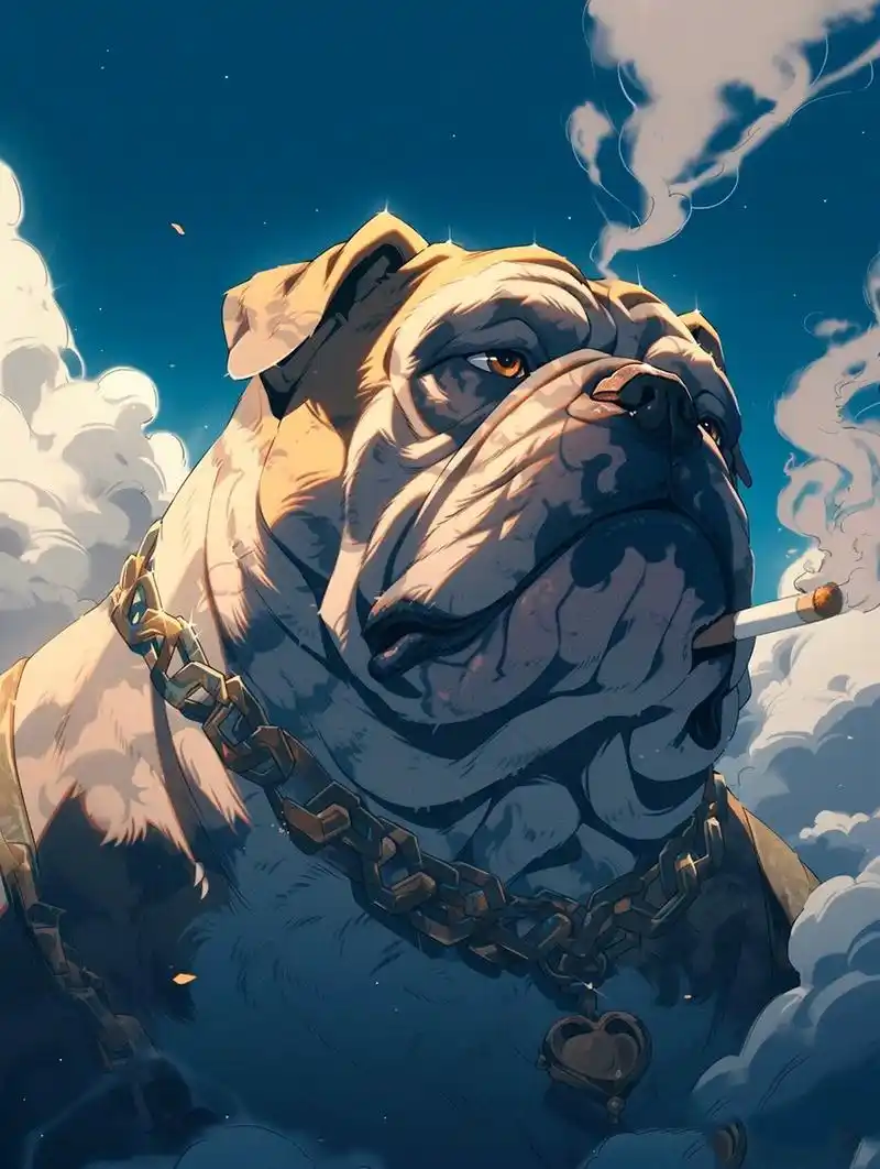 叼着烟的英国斗牛犬7515|狗狗头像