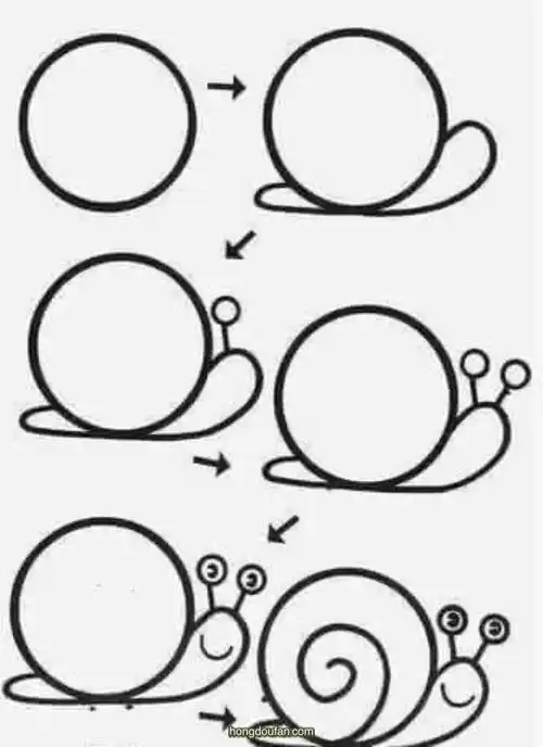 雨后的小蜗牛简笔画大全-红豆饭小学生简笔画大全