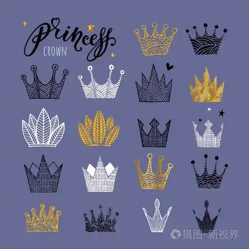 插画 一套涂鸦素描皇冠为您的设计.