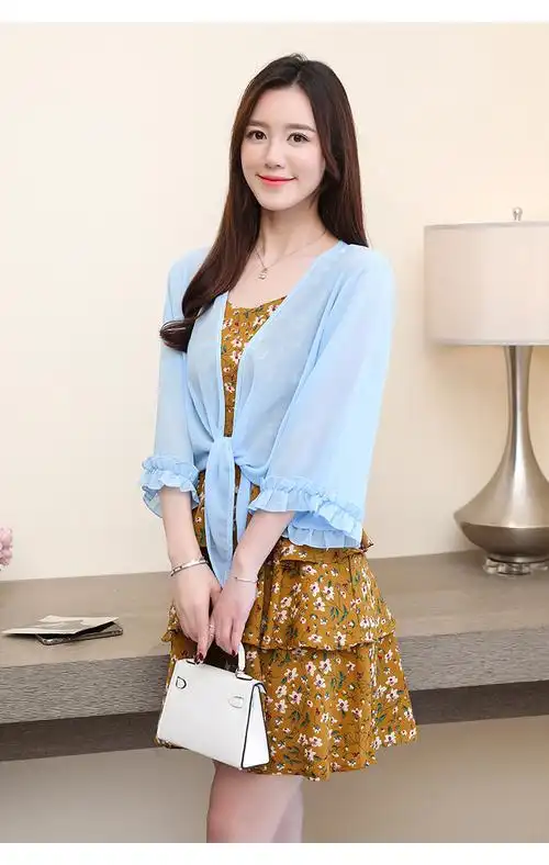 外搭开衫夏季薄款小个子配吊带裙穿的小衫配子的小披肩短款雪纺衣女