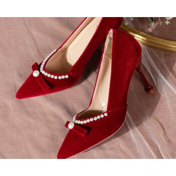 清榜志红色婚鞋女秀禾婚纱两穿高跟鞋中式新娘结婚鞋细跟敬酒单鞋定制