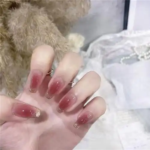 b464落日腮红梯形小红书爆款穿戴甲批发月光魔镜粉美甲成品手工甲