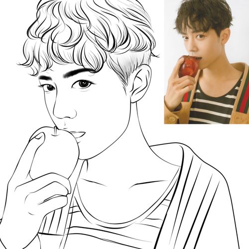 手绘头像q版漫画卡通黑白纹身线稿简笔画纹身刺青稿真人手绘定制