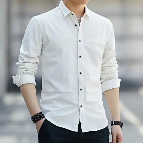 2019新款白色衬衫男士衬衣男外套男长袖上衣服男寸衫男潮