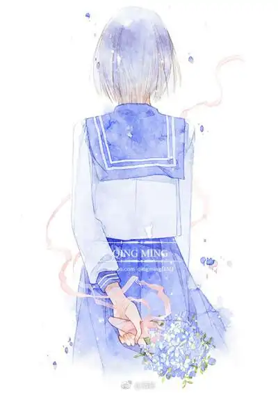 凉糕〗@清茗 水彩 唯美 背影 水手服