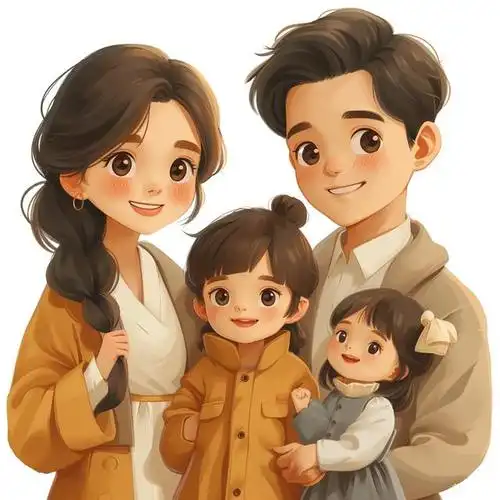 亲子头像|2024一家四口姐妹|亲子照卡通插画