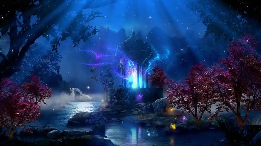 4k梦幻世外桃源美景视频背景ae模板桃花瀑布仙境世外桃源背景